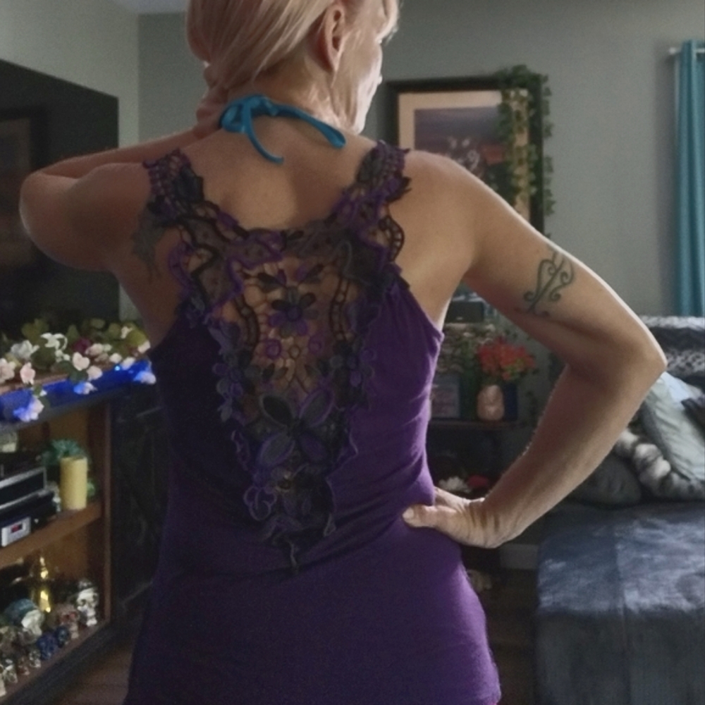 Purple crochet back sleeveless top